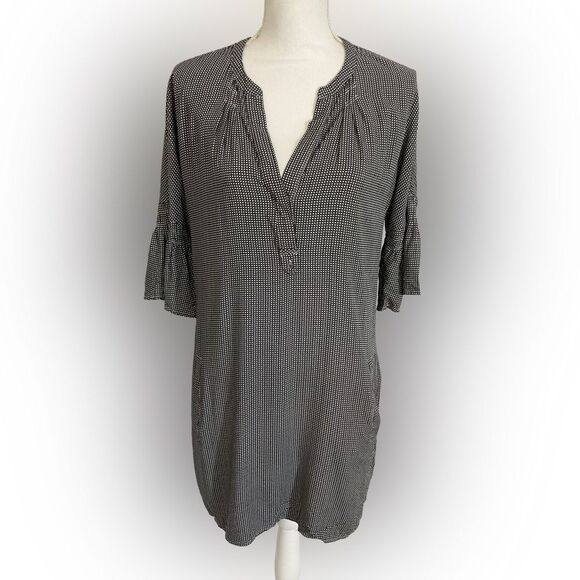 Joie Tunic Top Women’s M Black White Star Print Bell Sleeve Casual Chic Preppy - Picture 1 of 12